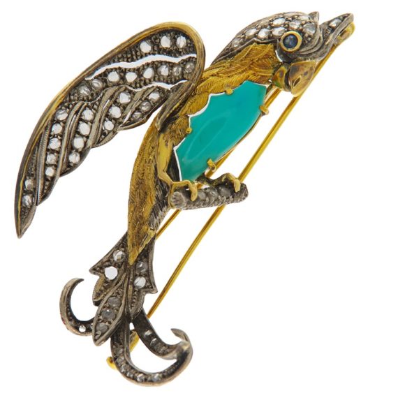 G3600-antique-style-brooch-gold-silver-parrot